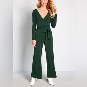 ModCloth Elegant Everywhere Long Sleeve Jumpsuit Dark Green  Size Med